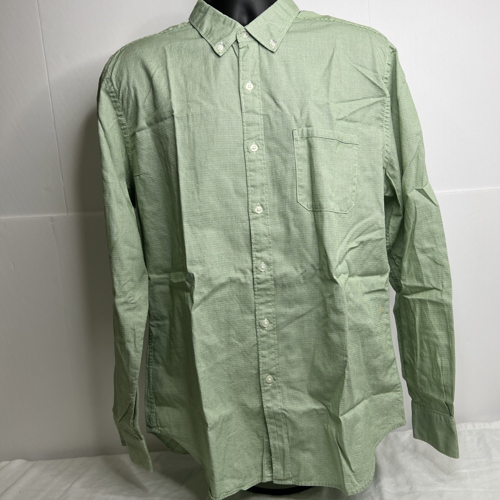Trenery‎ French Linen Shirt Men's XL Green Checkered Button Down Lightweight